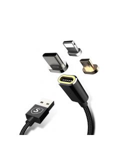 SiGN Magnetic Cable 3-in-1 USB-C, Lightning, Micro-USB 2.4A 1m - Black