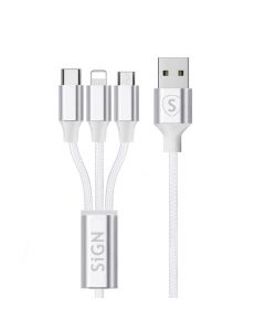 SiGN 3-in-1 Cable 0.25m, Lightning, USB-C, Micro-USB - White