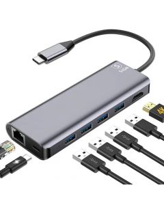 SiGN 7-in-1 USB-C-hub HDMI RJ45 USB-C - Grey
