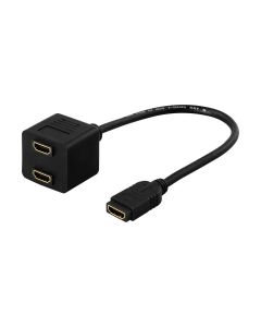 Deltaco HDMI adapter, 1xHDMI female to 2xHDMI female, black
