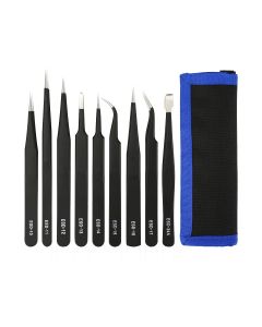 Deltaco Tweezers Kit for Electronics / ESD, 9 par- Black